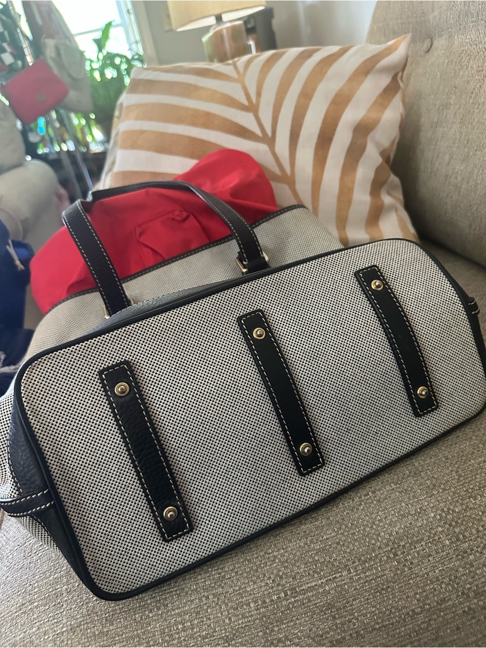 Dooney & Bourke Cabriolet Woven Shopper Tote Black White Leather Trim - Picture 12 of 16